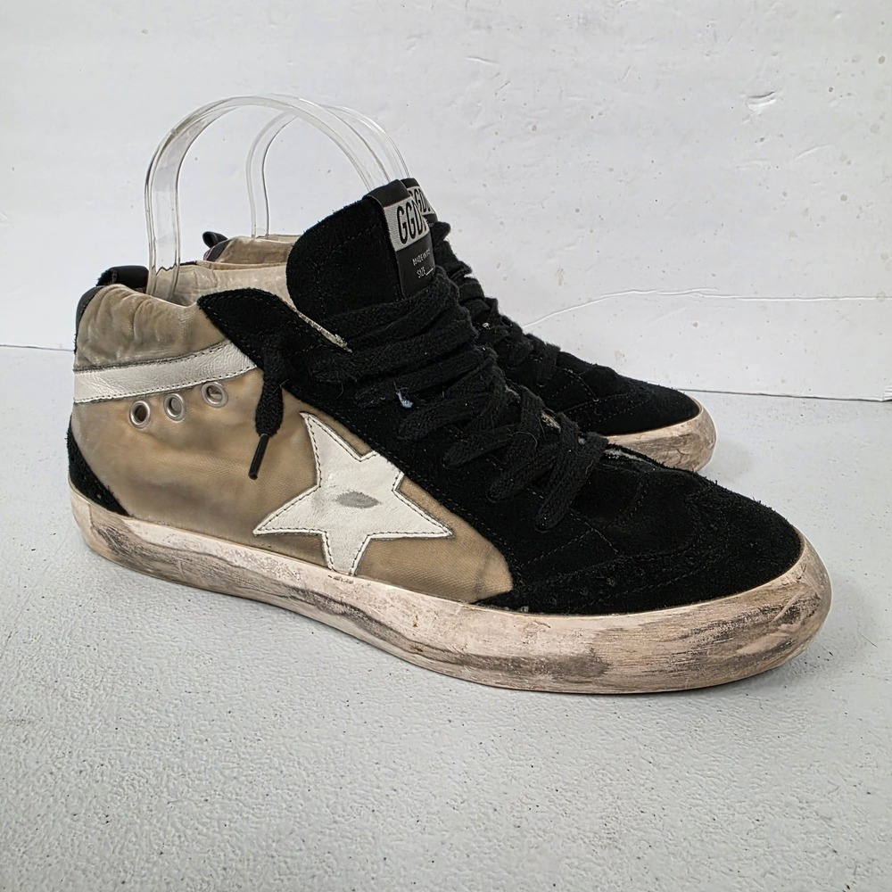 Golden Goose Womens Mid Star Distressed Sneakers Size 38 IT 8 US Tan Leather